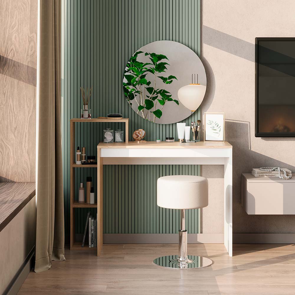 Vicco Tavolo da toeletta Sonoma 100 cm con specchio e sgabello