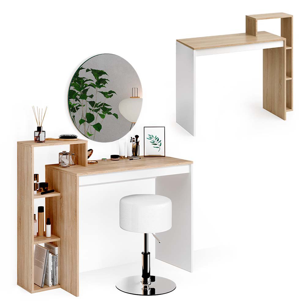 Vicco Tavolo da toeletta Sonoma 100 cm con specchio e sgabello