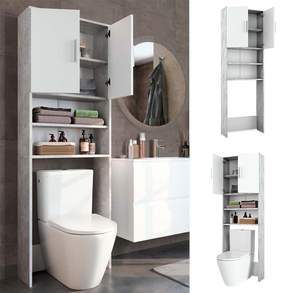 Vicco Armadietto per toilette Cemento/Bianco 64 x 190 cm con 2 porte