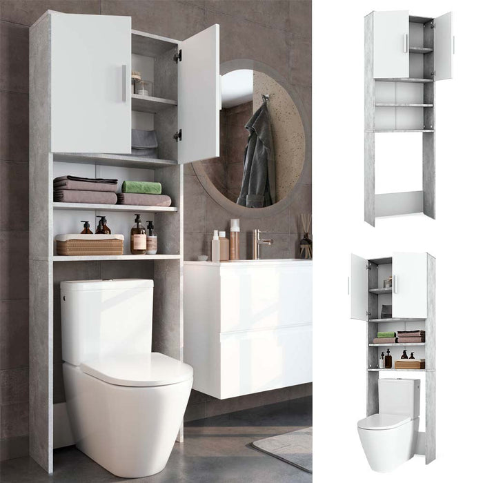 Vicco Armadietto per toilette Cemento/Bianco 64 x 190 cm con 2 porte
