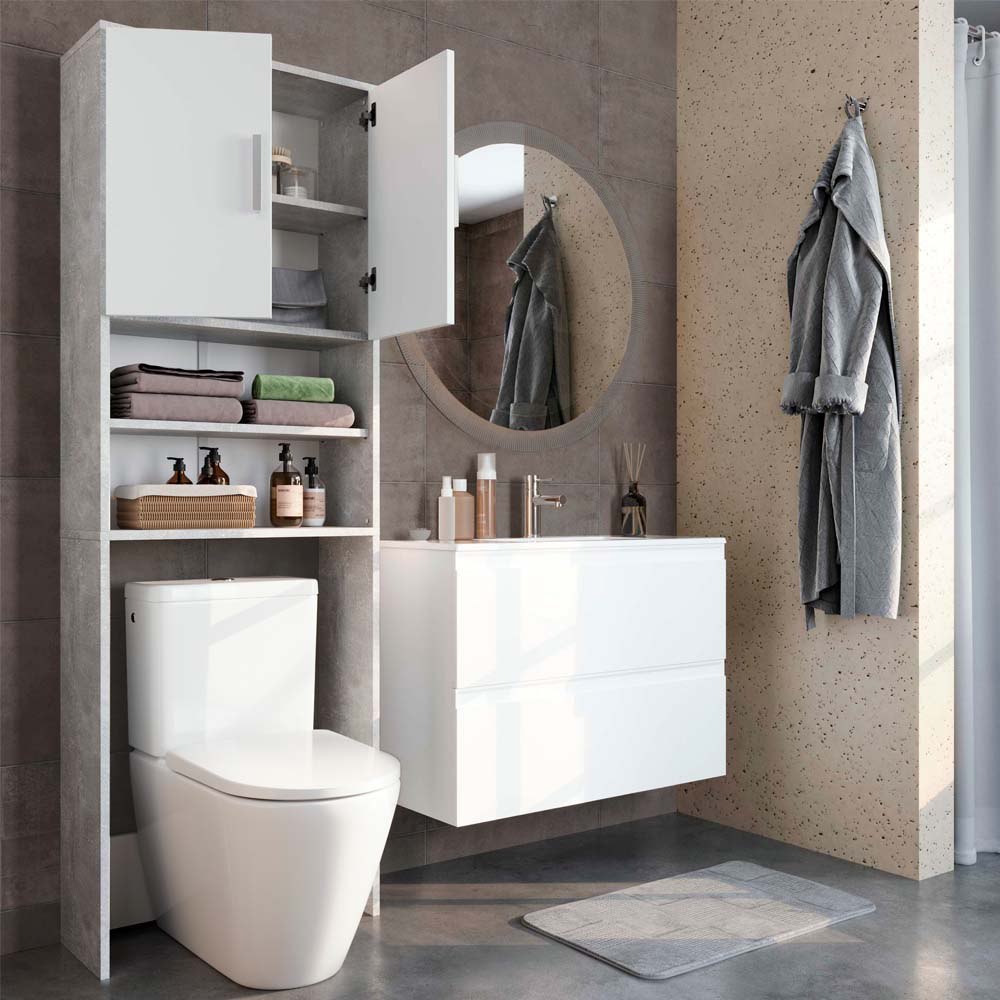 Vicco Armadietto per toilette Cemento/Bianco 64 x 190 cm con 2 porte