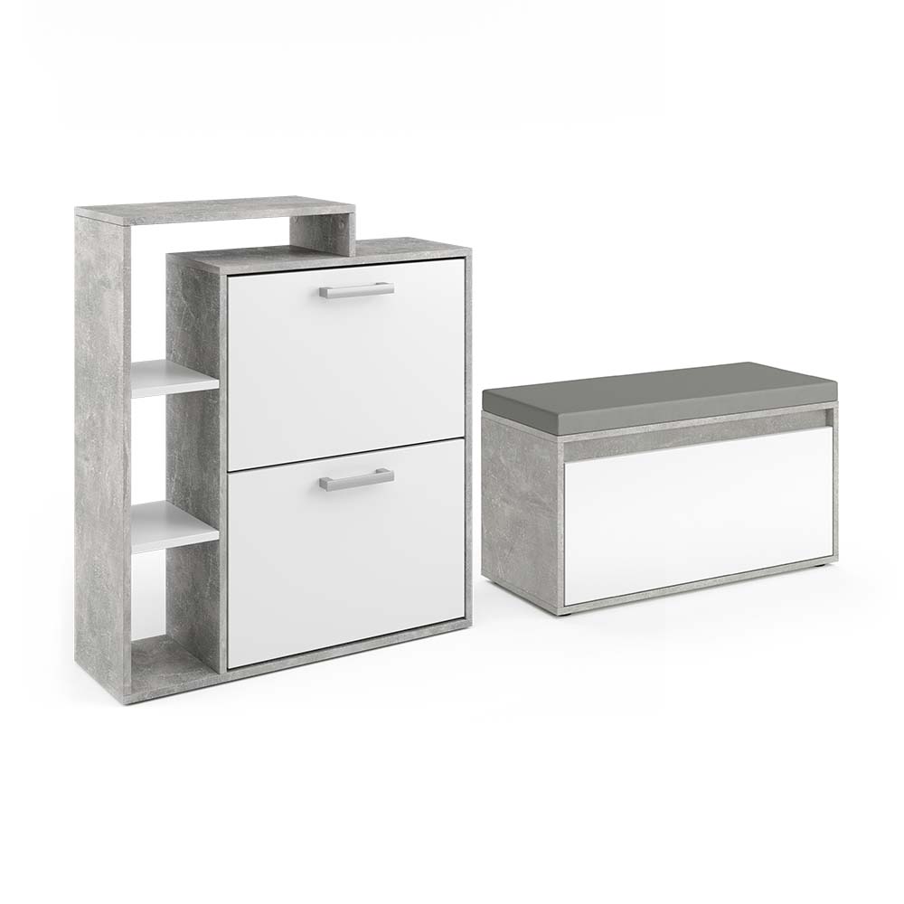 Vicco Scarpiera da ingresso Calcestruzzo 2 parti, con banco