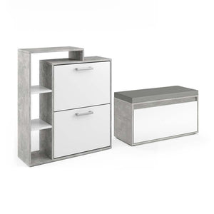 Vicco Scarpiera da ingresso Calcestruzzo 2 parti, con banco