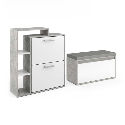 Vicco Scarpiera da ingresso Calcestruzzo 2 parti, con banco