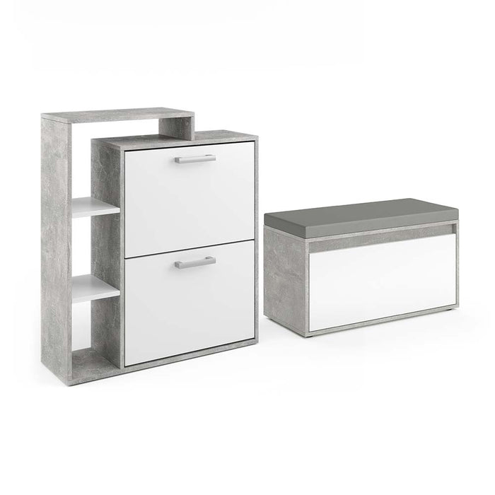 Vicco Scarpiera da ingresso Calcestruzzo 2 parti, con banco