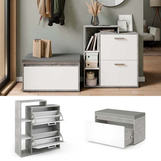 Vicco Scarpiera da ingresso Calcestruzzo 2 parti, con banco