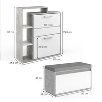 Vicco Scarpiera da ingresso Calcestruzzo 2 parti, con banco