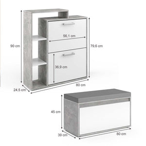 Vicco Scarpiera da ingresso Calcestruzzo 2 parti, con banco