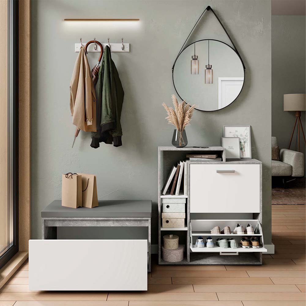 Vicco Scarpiera da ingresso Calcestruzzo 2 parti, con banco