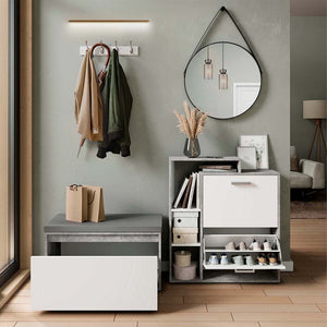 Vicco Scarpiera da ingresso Calcestruzzo 2 parti, con banco