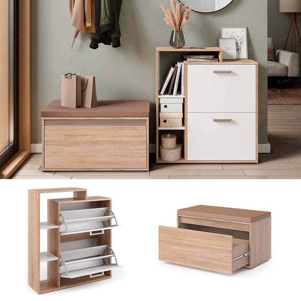 Vicco Scarpiera da ingresso Sonoma 2 parti, con banco