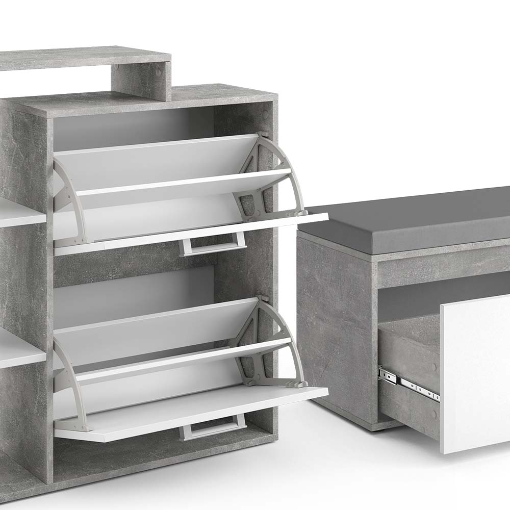 Vicco Scarpiera da ingresso Calcestruzzo 2 parti, con banco