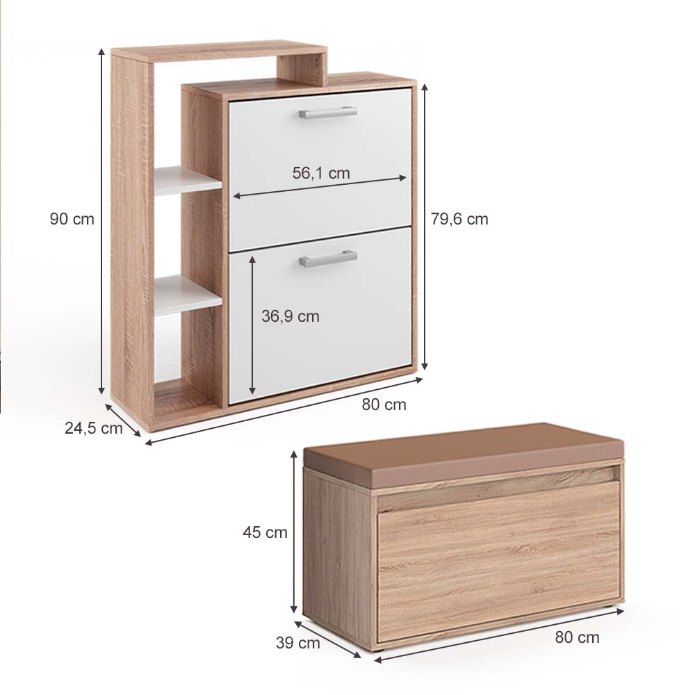 Vicco Scarpiera da ingresso Sonoma 2 parti, con banco