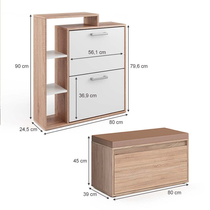 Vicco Scarpiera da ingresso Sonoma 2 parti, con banco