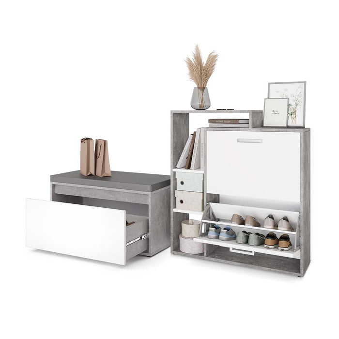 Vicco Scarpiera da ingresso Calcestruzzo 2 parti, con banco