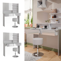Vicco Tavolo da toeletta Bianco 120 cm con sgabello