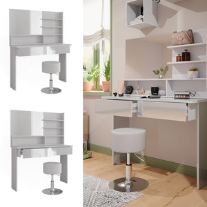 Vicco Tavolo da toeletta Bianco 120 cm con sgabello