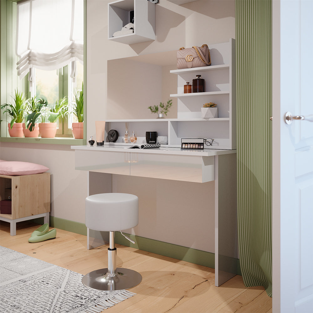 Vicco Tavolo da toeletta Bianco 120 cm con sgabello