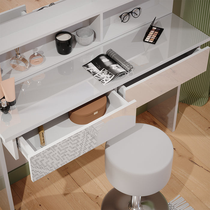 Vicco Tavolo da toeletta Bianco 120 cm con sgabello