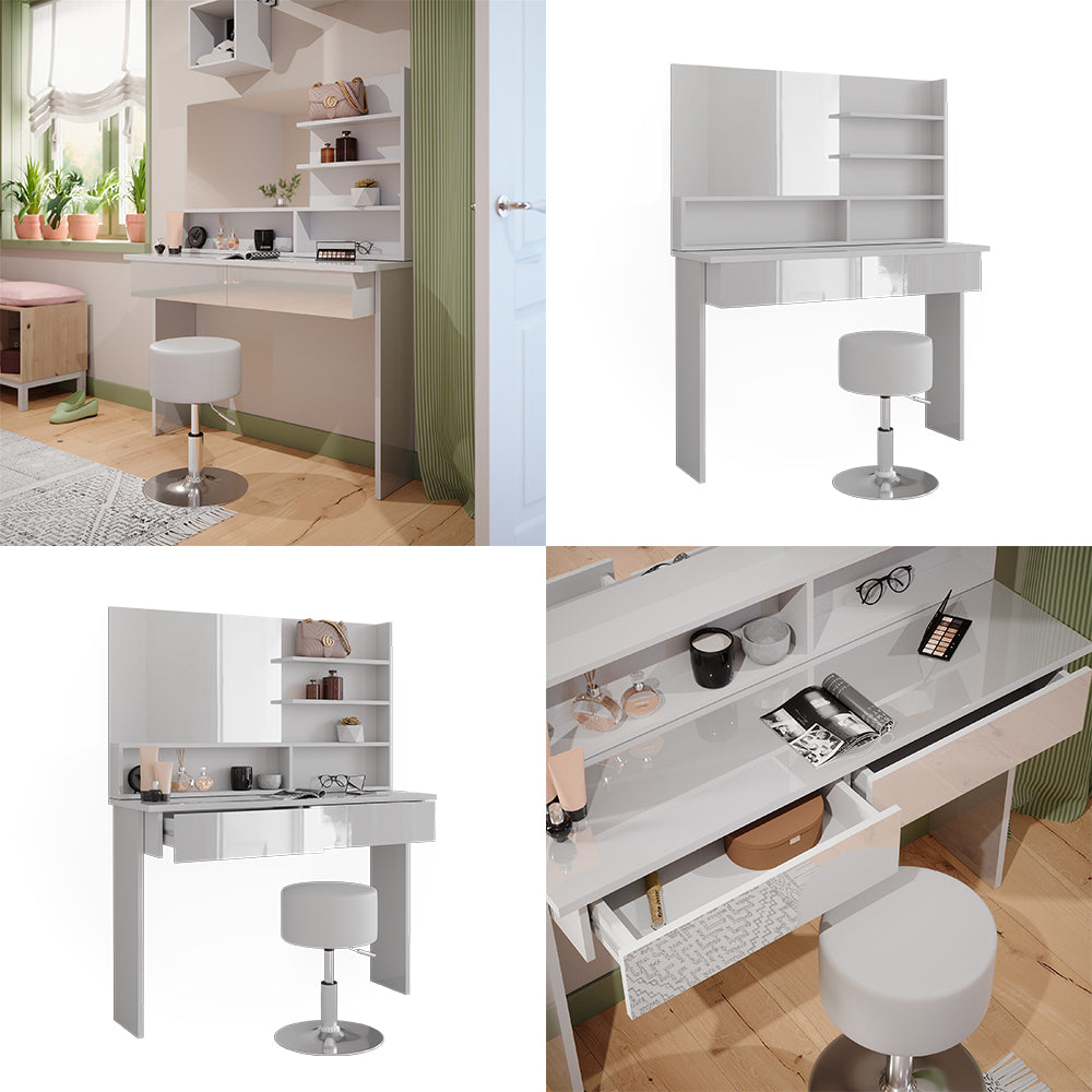 Vicco Tavolo da toeletta Bianco 120 cm con sgabello