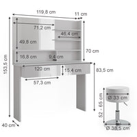 Vicco Tavolo da toeletta Bianco 120 cm con sgabello