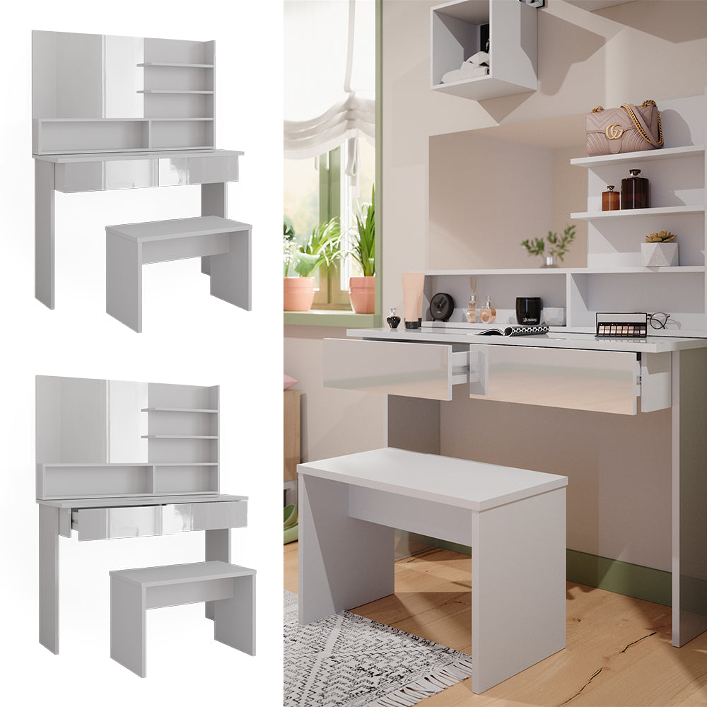 Vicco Tavolo da toeletta Bianco 120 cm con panca