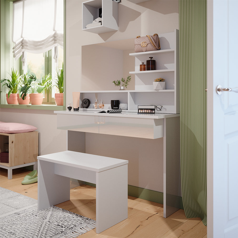 Vicco Tavolo da toeletta Bianco 120 cm con panca