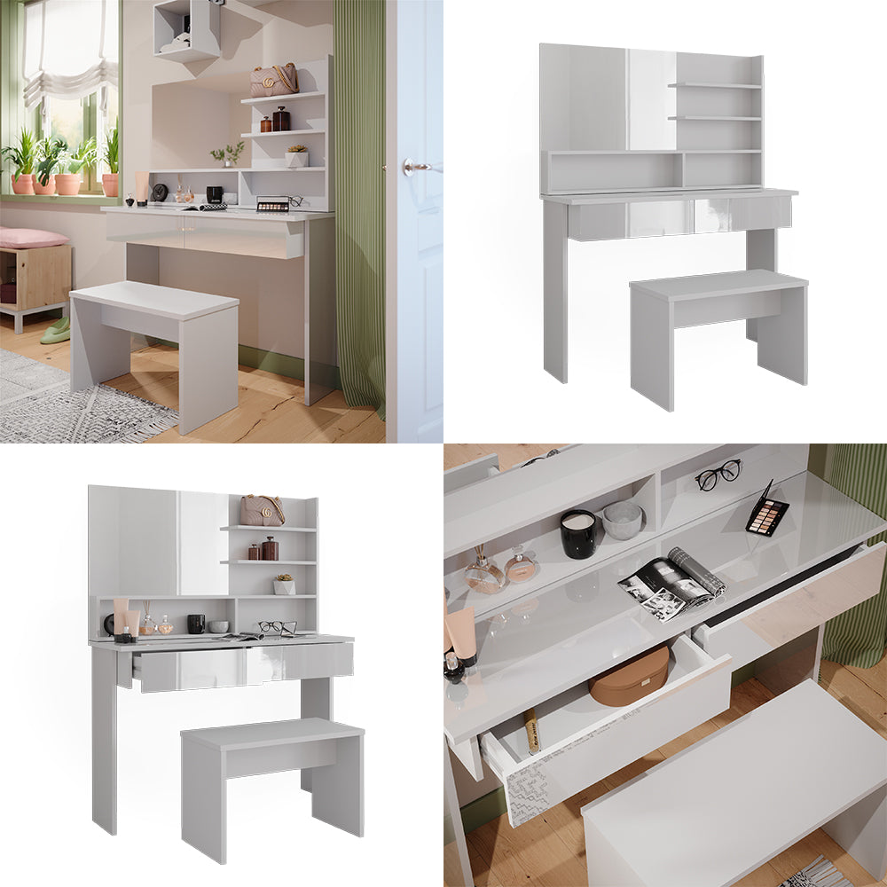 Vicco Tavolo da toeletta Bianco 120 cm con panca