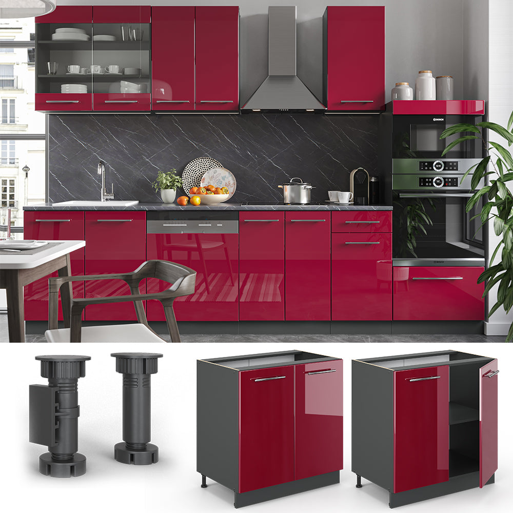 Vicco Mobile lavello cucina Rosso bordeaux lucido 80 cm , PL Marmo