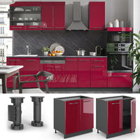 Vicco Mobile lavello cucina Rosso bordeaux lucido 80 cm , PL Marmo