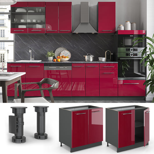 Vicco Mobile lavello cucina Rosso bordeaux lucido 80 cm , PL Marmo