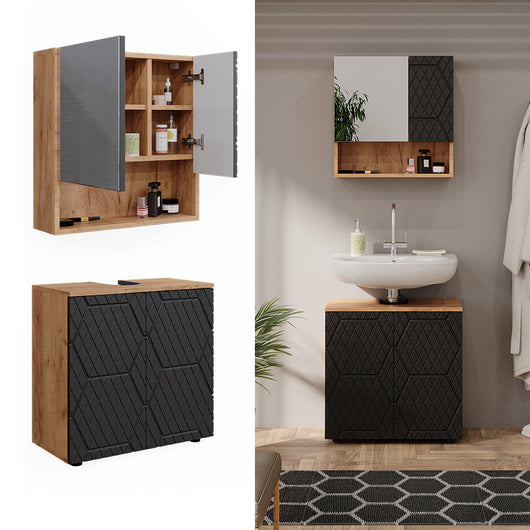 Vicco Set mobili bagno Antracite a righe 2 parti, base 60 cm