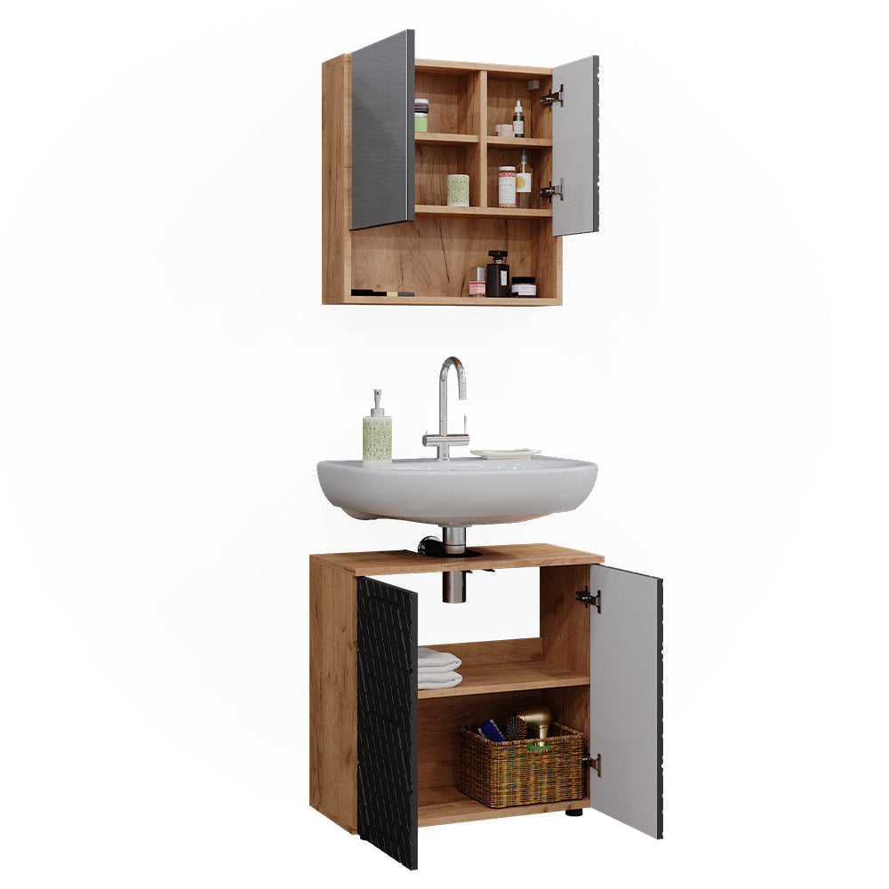 Vicco Set mobili bagno Antracite a righe 2 parti, base 60 cm