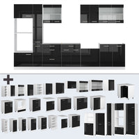 Vicco Cucina componibile Nero lucido/bianco 350 cm con armadio alto, PL Antracite