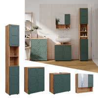 Vicco Set mobili bagno Quercia verde/oro 4 pezzi, con colonna e cassettiera