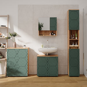 Vicco Set mobili bagno Quercia verde/oro 4 pezzi, con colonna e cassettiera