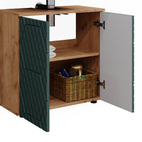 Vicco Set mobili bagno Quercia verde/oro 4 pezzi, con colonna e cassettiera