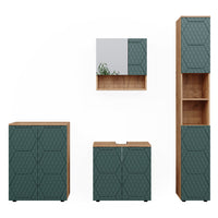Vicco Set mobili bagno Quercia verde/oro 4 pezzi, con colonna e cassettiera