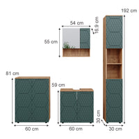 Vicco Set mobili bagno Quercia verde/oro 4 pezzi, con colonna e cassettiera