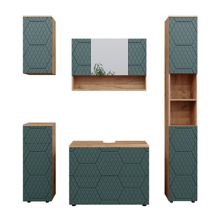 Vicco Set mobili bagno Quercia verde/oro 5 parti