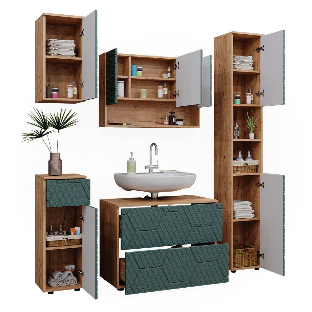 Vicco Set mobili bagno Quercia verde/oro 5 parti