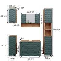 Vicco Set mobili bagno Quercia verde/oro 5 parti