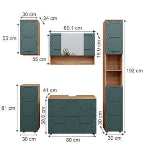 Vicco Set mobili bagno Quercia verde/oro 5 parti