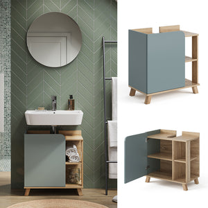 Vicco Mobiletto per lavabo Grigio-blu 60 x 65 cm con porta e vani aperti