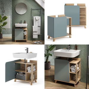 Vicco Mobiletto per lavabo Grigio-blu 60 x 65 cm con porta e vani aperti