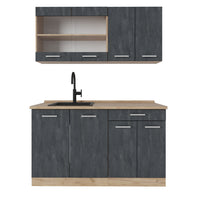 Vicco Cucina monoblocco Calcestruzzo nero/quercia dorata 140 cm PL Rovere