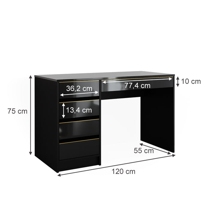 Vicco Tavolo da toilette Nero/oro 55 cm Senza specchio