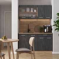 Vicco Cucina monoblocco Calcestruzzo nero/quercia dorata 140 cm PL Rovere