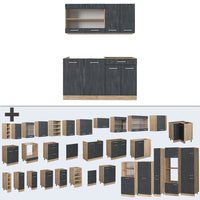 Vicco Cucina monoblocco Calcestruzzo nero/quercia dorata 140 cm PL Marmo