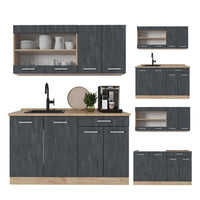 Vicco Cucina monoblocco Calcestruzzo nero/quercia dorata 140 cm PL Marmo